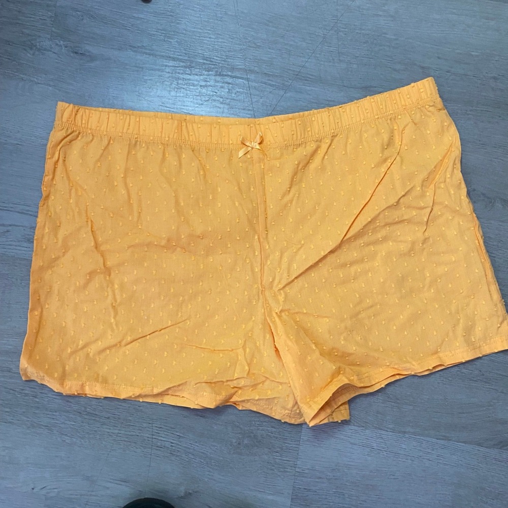 Just Be Pajama Shorts Womens 2X Orange Swiss Dot Cotton Sleep Bottoms Bow